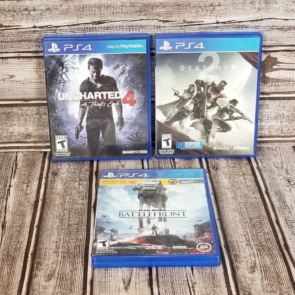 Lot of 3 PS4 Games Star Wars Battlefront, Destiny 2, Uncharted 4: NOT Tested